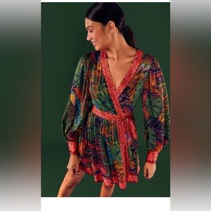 Farm Rio Forest Tapestry Wrap Mini Dress
